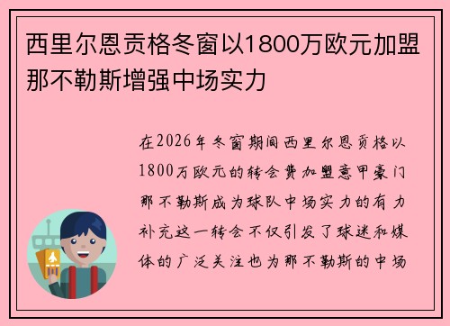 西里尔恩贡格冬窗以1800万欧元加盟那不勒斯增强中场实力